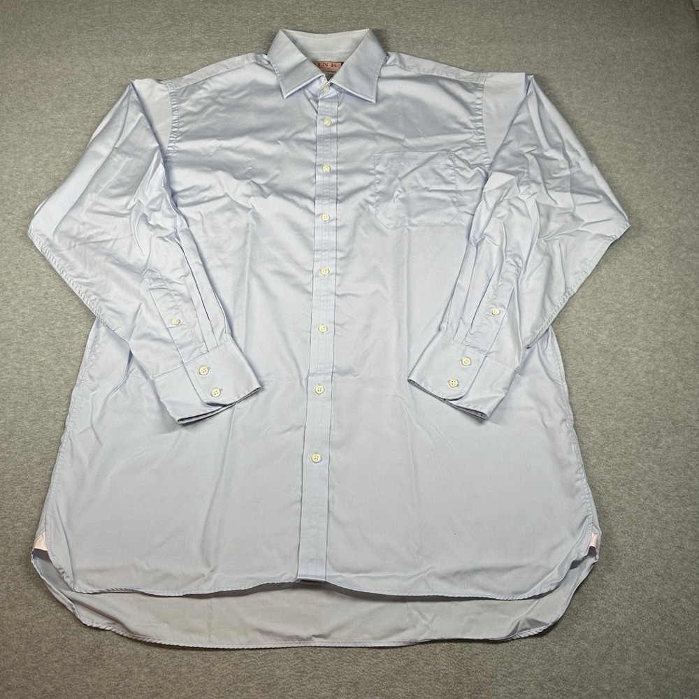 Thomas Pink Traveller Button‎ Up Shirt 17/35-XL Light Blue Cotton Lg Sleeve NOTE